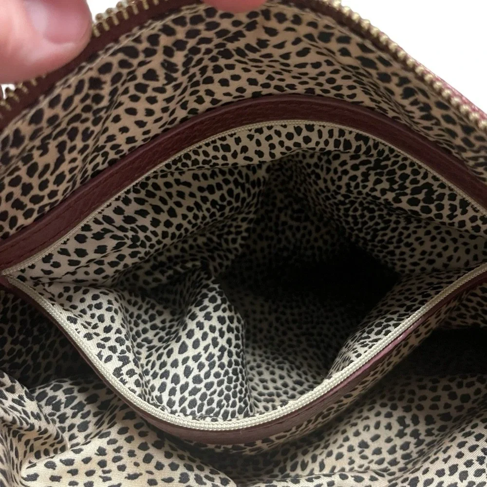 Sole Society Burgundy Faux Leather Wristlet Clutch Animal Print Lining Gold Zip